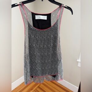 Vintage Havana Black & White Geometric Camisole with Pink Trim